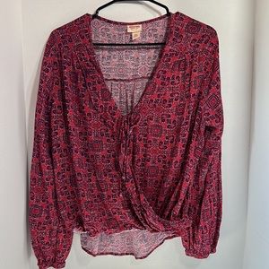 Mossimo supply co red rayon long sleeve faux wrap top size XXL lightweight